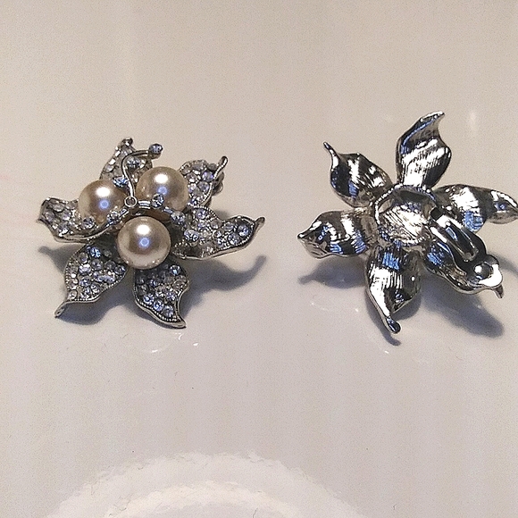 Clip pearls Crystal earrings - Picture 2 of 4